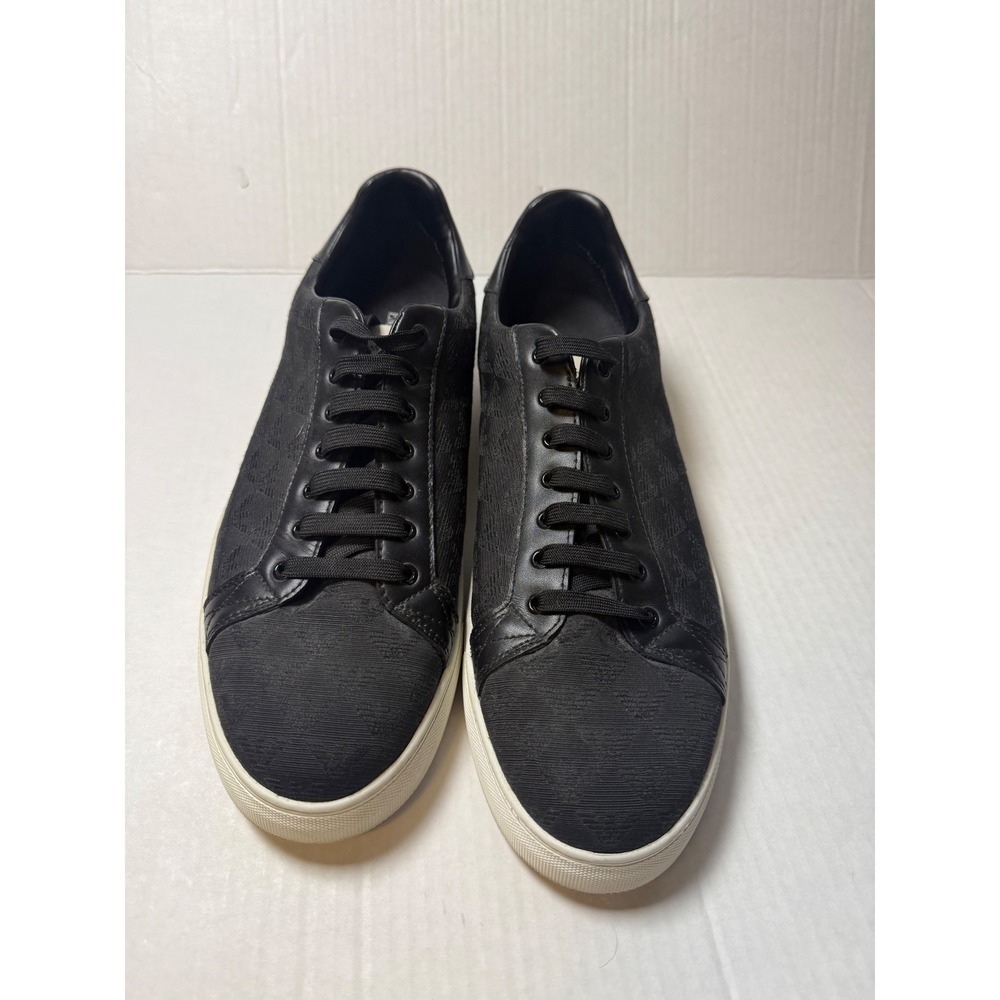 Emporio Armani Mens Black Jacquard Eagle Logo Low Top Sneakers Leather Trim 13